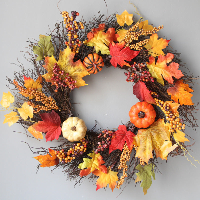Thanksgiving Fall Fruit Sun Circle Maple Berry Pumpkin Large Wreath 24''