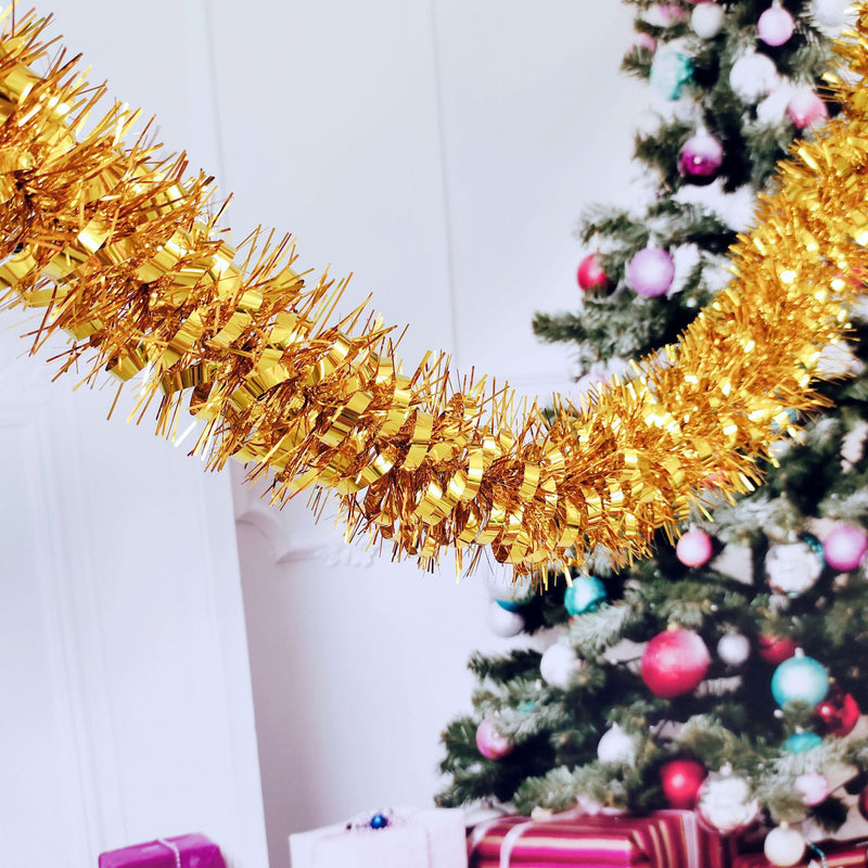 Guirnalda de oropel de Navidad a granel de 65 pies, decoraciones para árboles de Navidad al por mayor