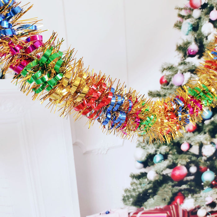 Guirnalda de oropel de Navidad a granel de 65 pies, decoraciones para árboles de Navidad al por mayor