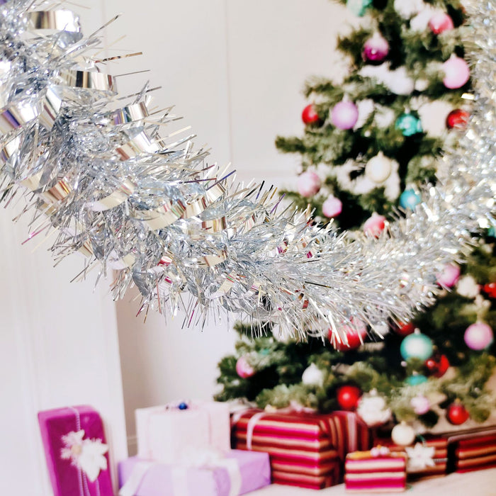 Guirnalda de oropel de Navidad a granel de 65 pies, decoraciones para árboles de Navidad al por mayor