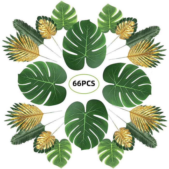 Bulk 66pcs Palm Leaves for Tropical Party Greenery Golden Leaves Artificial Wholesale