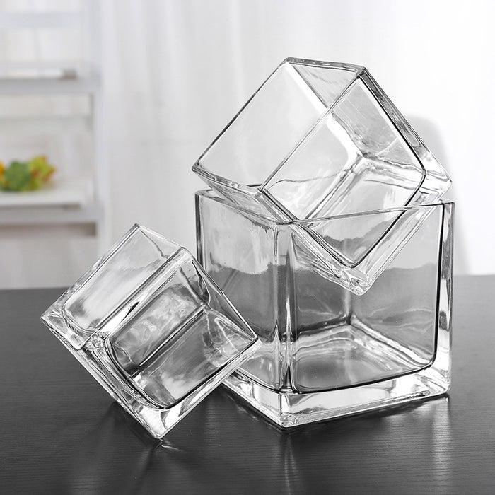 Floreros de vidrio cuadrados transparentes a granel Cubo de vidrio transparente al por mayor 