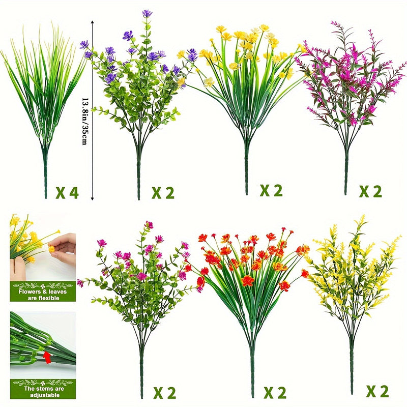 Clearance Bulk 16 Bundles Mixed Outdoors Plastic Plants Artificial Flowers UV Resistant Wholesale