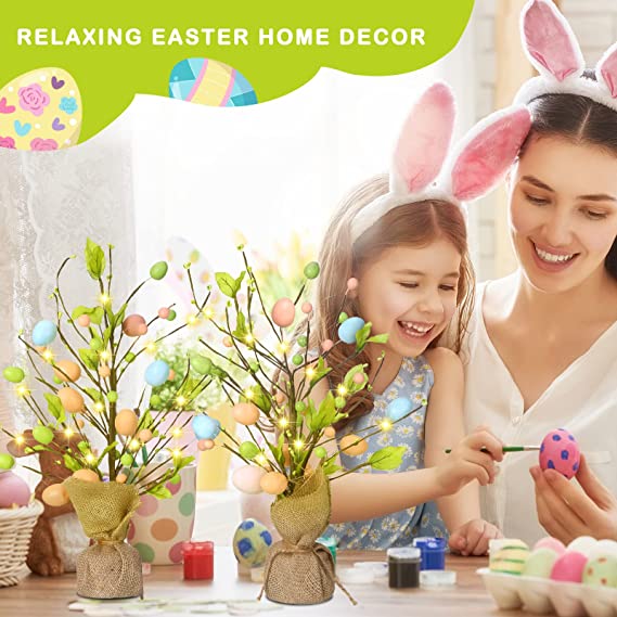 Décoration de Pâques en vrac de 17 pouces, œufs et baies, arbre avec lumières, vente en gros