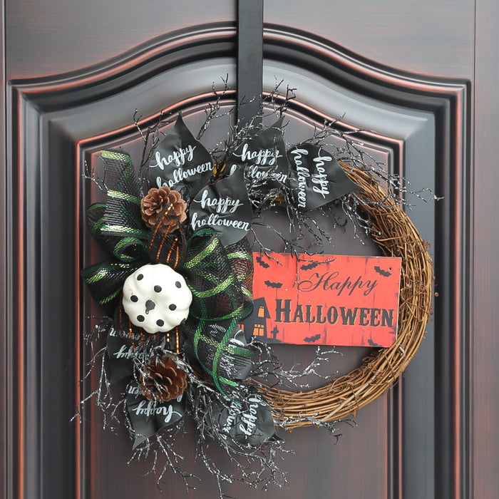 Guirnalda de malla de hojas artificiales de calabaza negra de Halloween a granel 18'' al por mayor 