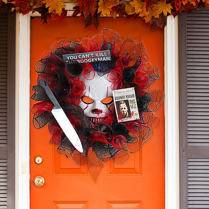 Máscara de malla negra de Halloween Joker Wreath 16'' 