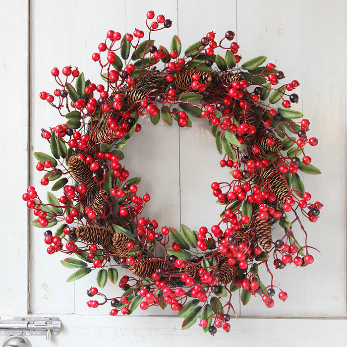 Bulk 24" Christmas Wreath with Red Berries and Pine Cones Wholesale