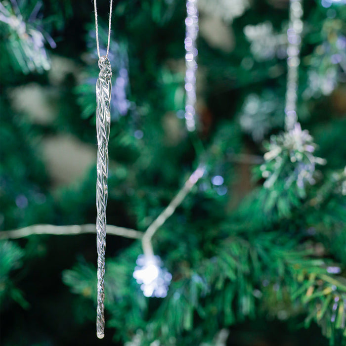 Paquete a granel de 36 piezas de vidrio transparente Icicles Drops Adornos de Navidad al por mayor