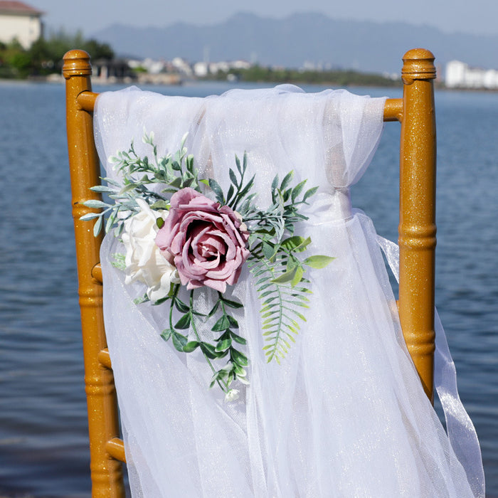 Venta al por mayor de la decoración floral de la parte posterior de la silla del pasillo de la ceremonia de boda de Rose artificial a granel 