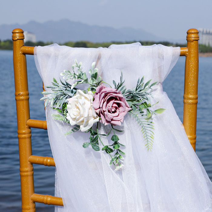 Bulk Artificial Rose Wedding Ceremony Aisle Chair Back Floral Decoration Wholesale