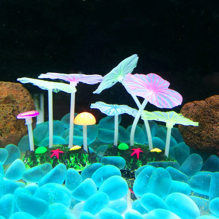 Decoración de plantas de acuario de setas artificiales con efecto brillante a granel para paisaje de peceras al por mayor