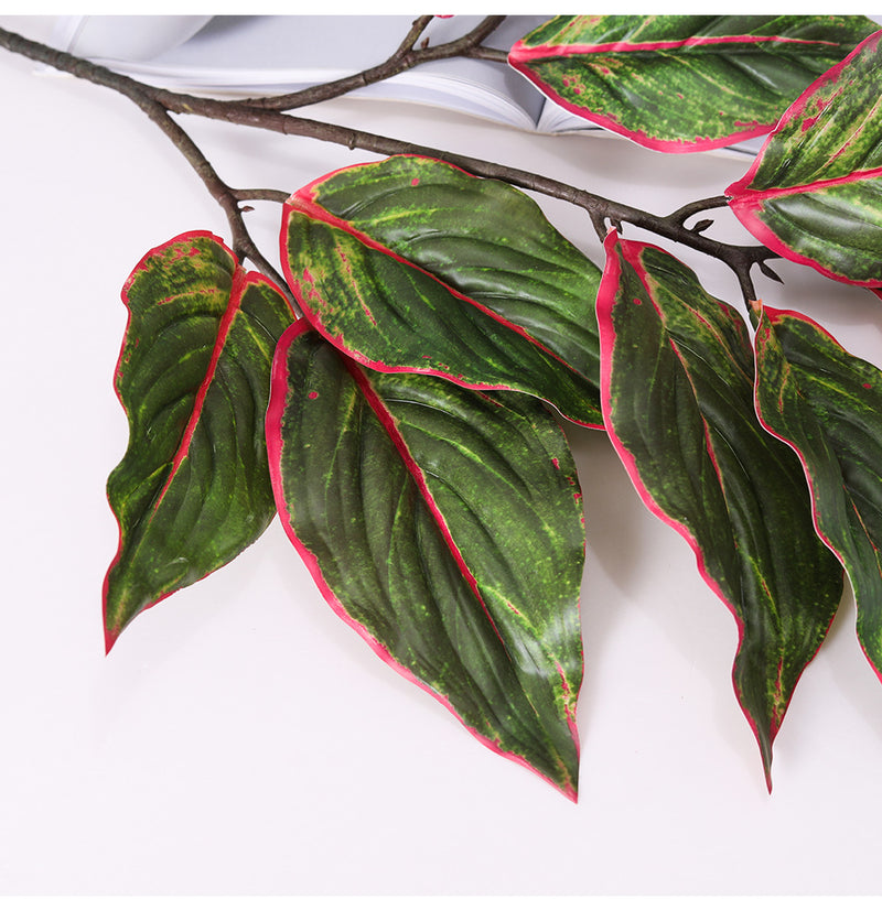 Bulk 31" Artificial Aglaonema Plant Calatheas Rohdea Leaf Red Edge Siam Leaves Artificial Wholesale