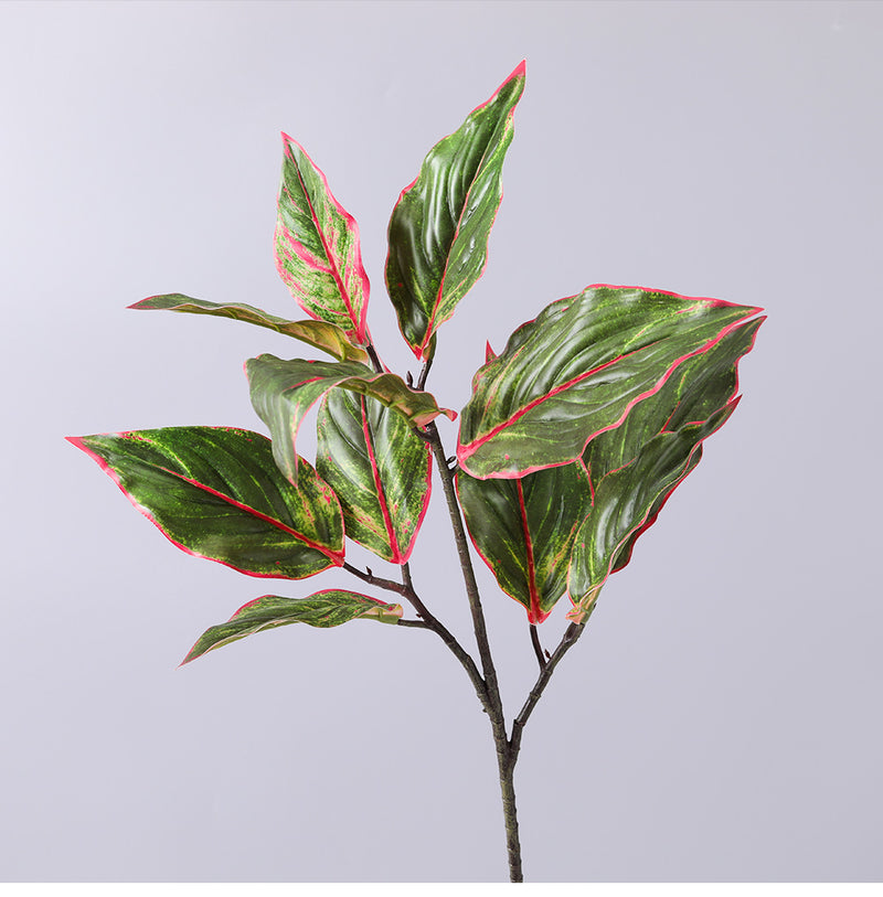 Bulk 31" Artificial Aglaonema Plant Calatheas Rohdea Leaf Red Edge Siam Leaves Artificial Wholesale