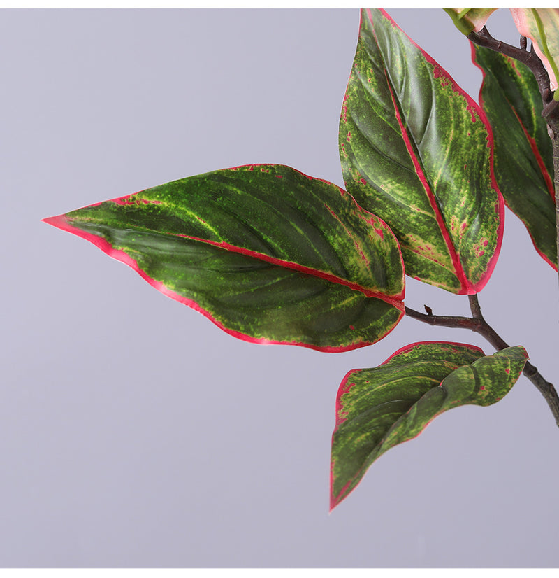 Bulk 31" Artificial Aglaonema Plant Calatheas Rohdea Leaf Red Edge Siam Leaves Artificial Wholesale