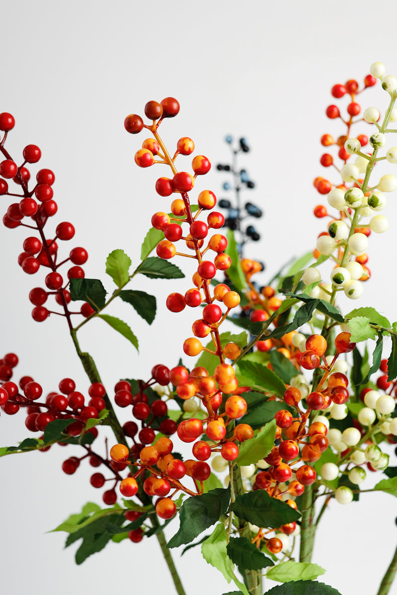 AM Basics Artificial Berries Stem with Leaves 25 Inch