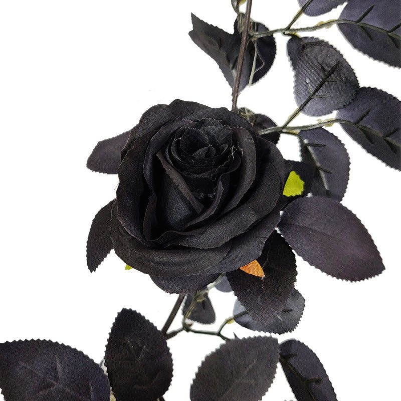 Bulk 70" Halloween Black Flowers Rose Leaf Golden Berry Vine Garland Hanging Vine Rattan Wholesale