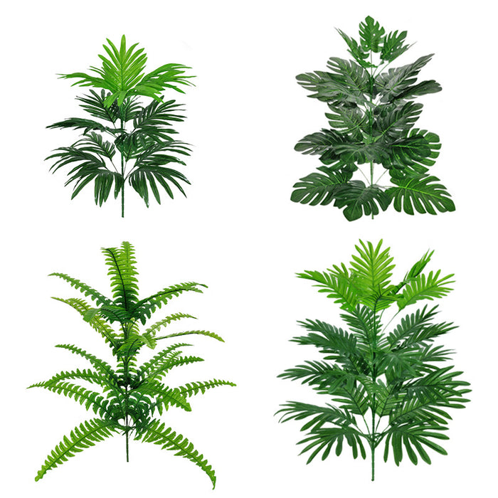 Plantas de palma artificiales a granel, hojas de vegetación tropical, hoja de árbol de Bush, venta al por mayor 