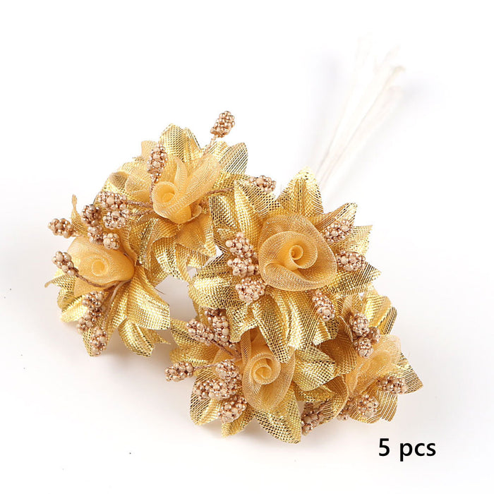 Selecciones florales navideñas doradas a granel para manualidades DIY, horquillas de perlas para el cabello, accesorios nupciales para el cabello al por mayor 