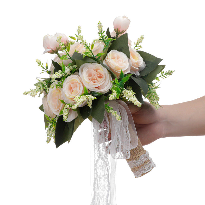Bouquet de mariée en vrac de 9 pouces de roses artificielles en soie, bouquet de mariage en gros 