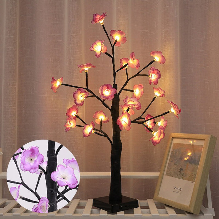 Bulk Artificial Camellia Lamp Tree Tabletop LED Night Light Glowing Tree Bedside Holiday Home Decoration Wholesale
