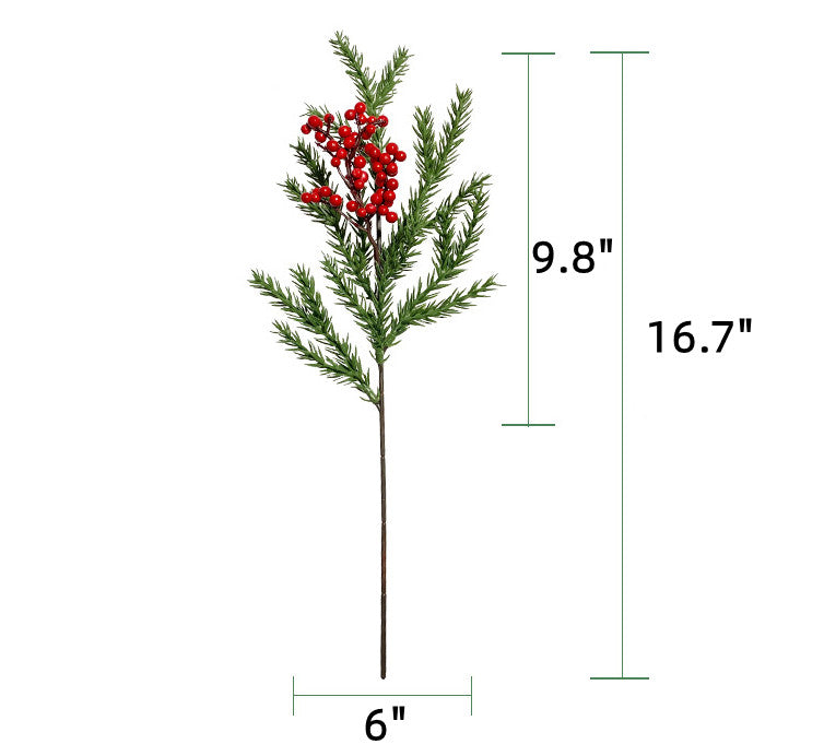 Bulk 16" Christmas Cedar Picks Stems with Red Berries Tree Spray Plants Wholesale