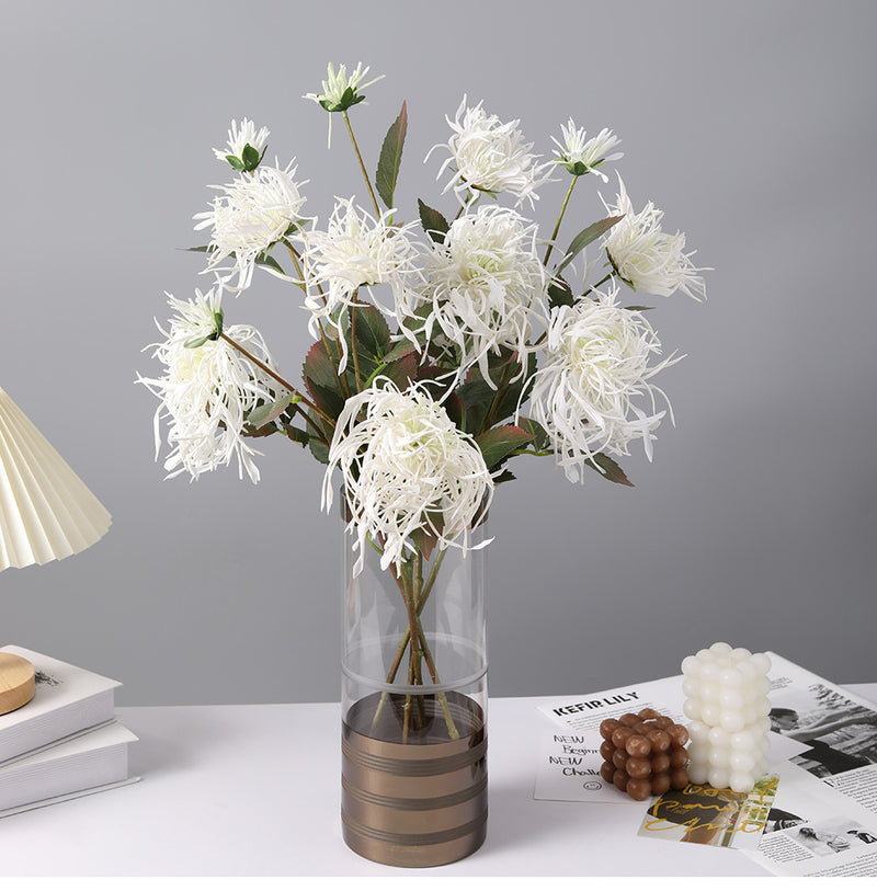 Tiges de chrysanthème artificielles en vrac de 27 pouces, feuillage d'allum triple corail, centre de table d'automne en gros 