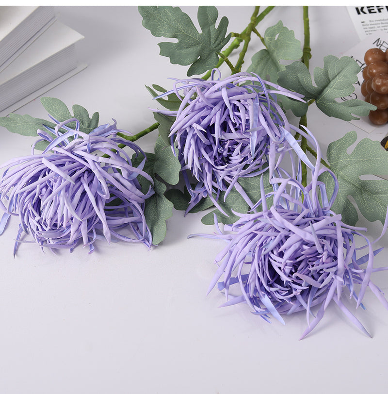 Tiges de chrysanthème artificielles en vrac de 27 pouces, feuillage d'allum triple corail, centre de table d'automne en gros 