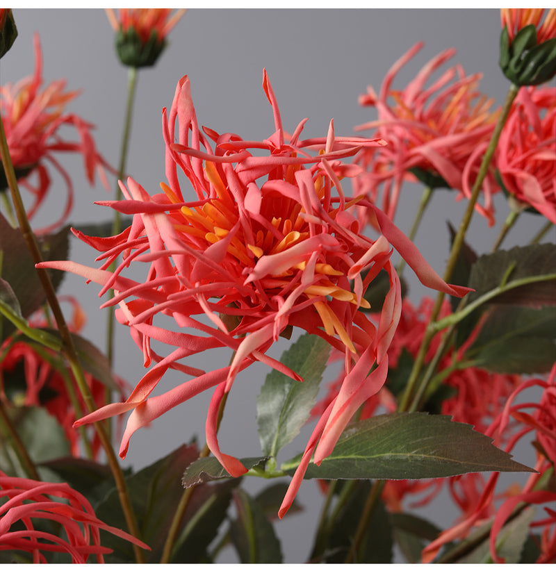 Tiges de chrysanthème artificielles en vrac de 27 pouces, feuillage d'allum triple corail, centre de table d'automne en gros 