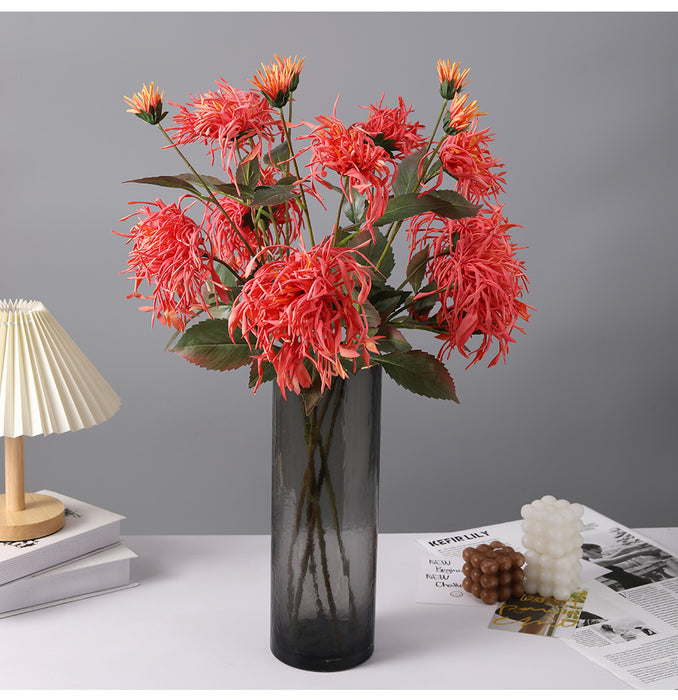Bulk 27" Artificial Chrysanthemum Stems Coral Triple Allum Foliage Spray Autumn Centerpiece Wholesale