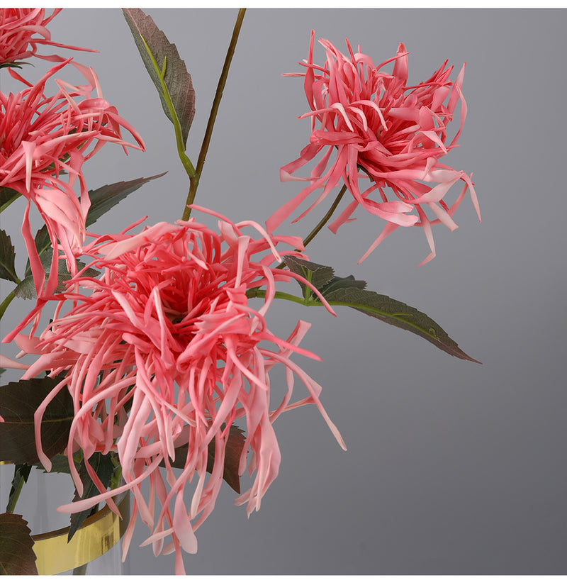 Tiges de chrysanthème artificielles en vrac de 27 pouces, feuillage d'allum triple corail, centre de table d'automne en gros 