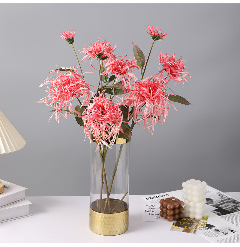 Tiges de chrysanthème artificielles en vrac de 27 pouces, feuillage d'allum triple corail, centre de table d'automne en gros 