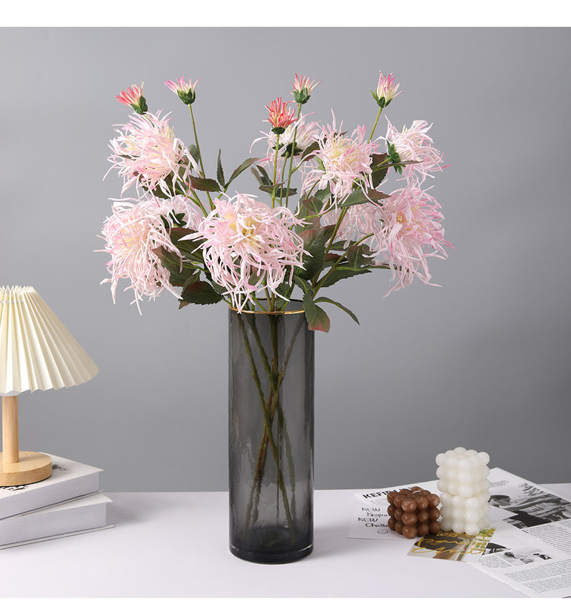 Tiges de chrysanthème artificielles en vrac de 27 pouces, feuillage d'allum triple corail, centre de table d'automne en gros 