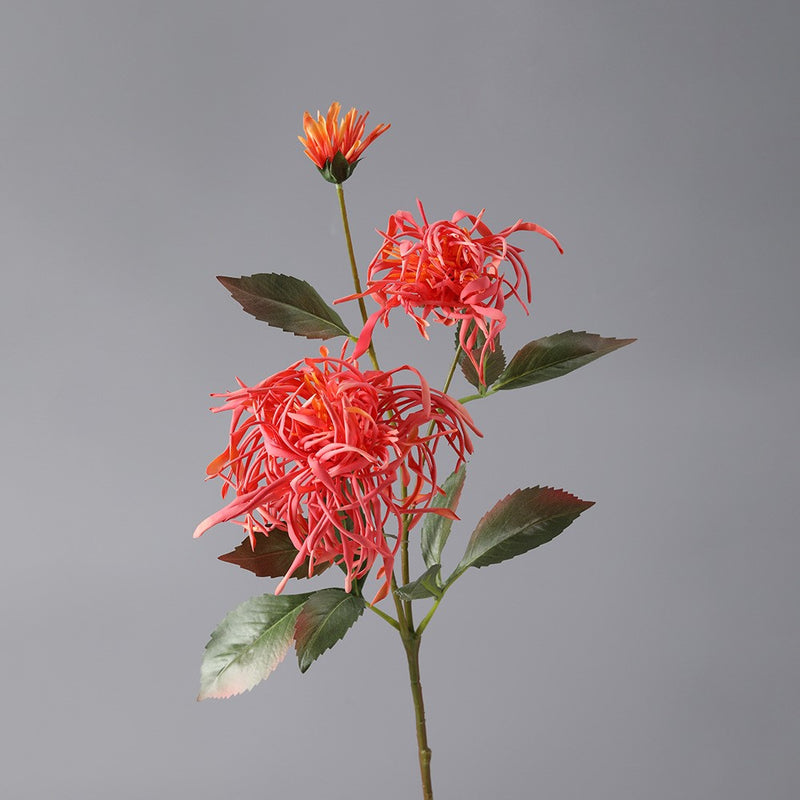 Tiges de chrysanthème artificielles en vrac de 27 pouces, feuillage d'allum triple corail, centre de table d'automne en gros 