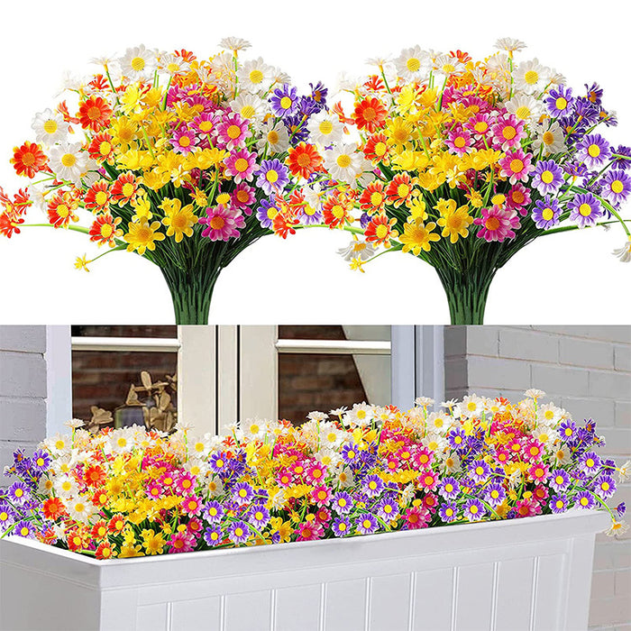 Bulk 8Pcs Artificial Daisies Flowers Outdoors Fake Shrubs Greenery Fall Plants Indoor UV Resistant Plastic Faux Bouquets for Outdoor Home Garden Porch Decoration Wholesale
