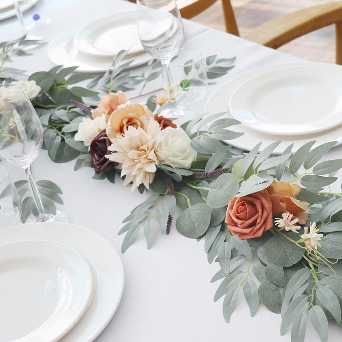 Bulk 6 Feet Eucalyptus Artificial Wedding Garland with Terracotta Flowers Wholesale