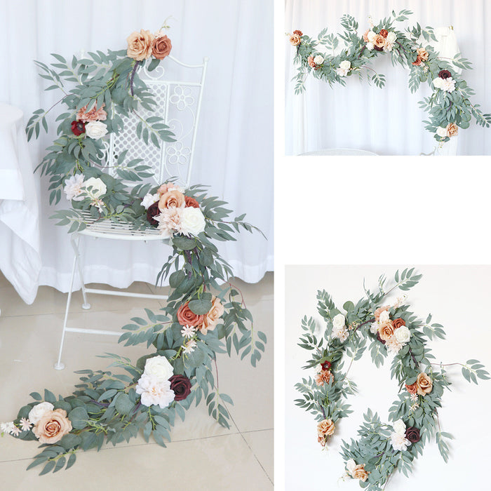 Guirnalda de boda artificial de eucalipto a granel de 6 pies con flores de terracota al por mayor 
