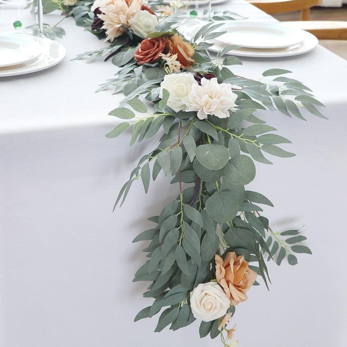 Guirnalda de boda artificial de eucalipto a granel de 6 pies con flores de terracota al por mayor 