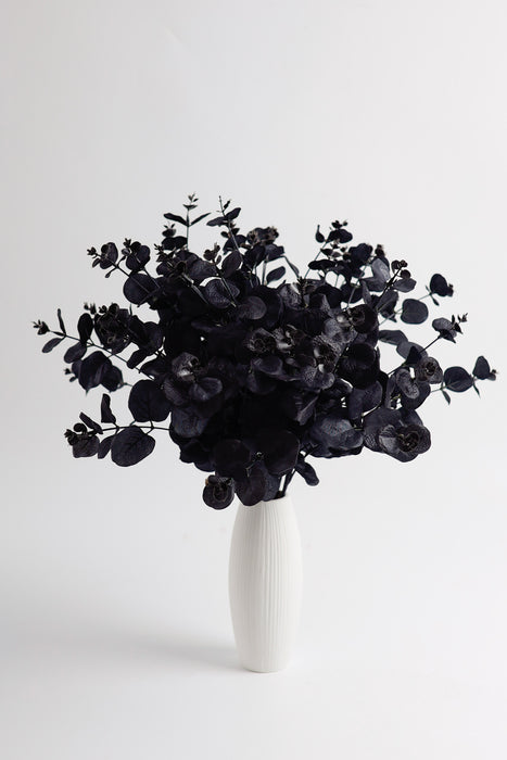 Bulk 18" Halloween Black Eucalyptus Bush Plants Silk Artificial Halloween Centerpiece Wholesale