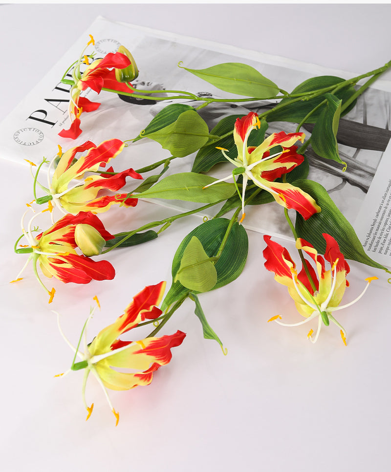 Tige de Gloriosa en vrac de 31 po avec feuilles Fleurs artificielles en gros 