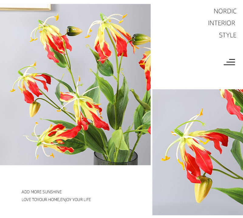 Tige de Gloriosa en vrac de 31 po avec feuilles Fleurs artificielles en gros 