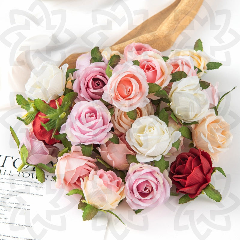 A granel, 10 Uds., cabezas de rosas de tamaño pequeño de 1,5 "para manualidades, flores de seda, venta al por mayor