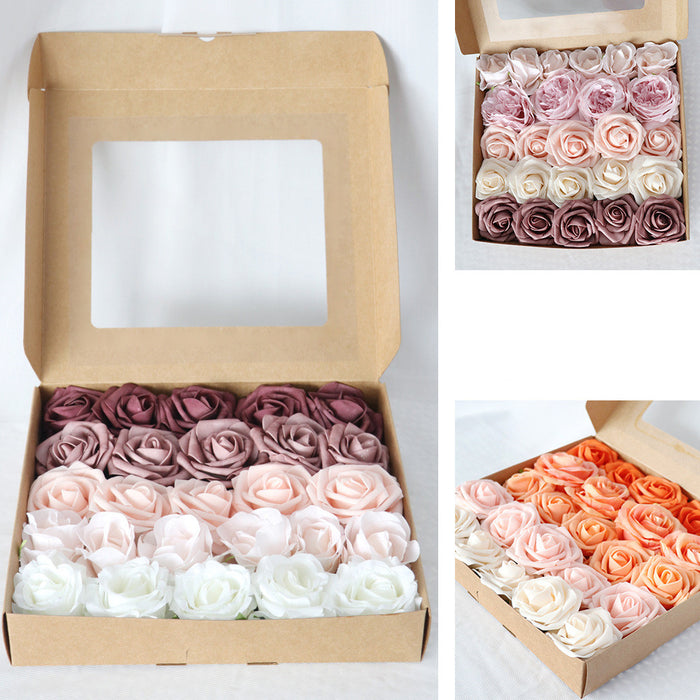 Bulk Champagne Mixed Rose Real Touch Artificial Flowers Box with Stems Wholesale