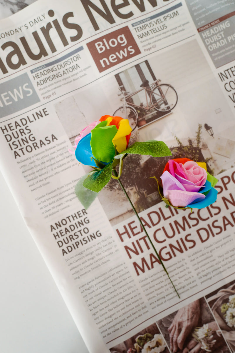 Bulk 25 piezas 2.7 "Cabezas de jabón Rainbow Rose con tallos desmontables al por mayor