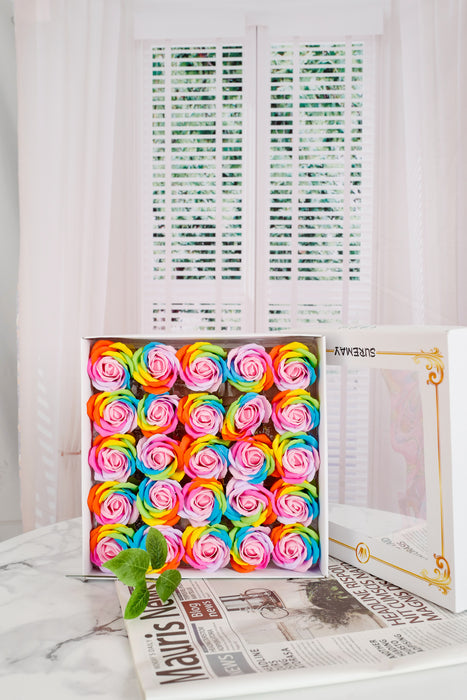 Bulk 25 piezas 2.7 "Cabezas de jabón Rainbow Rose con tallos desmontables al por mayor