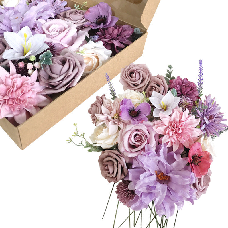 Coffret de fleurs artificielles en vrac pour bouquets de mariage, décorations pour fêtes de mariage, vente en gros 