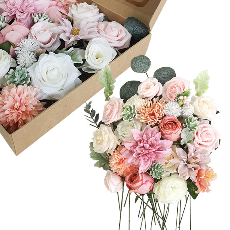 Coffret de fleurs artificielles en vrac pour bouquets de mariage, décorations pour fêtes de mariage, vente en gros 