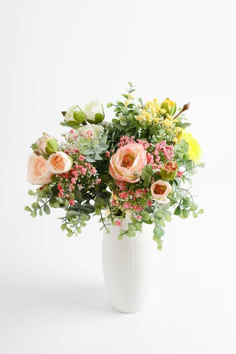 Flores artificiales con flores Lulian y Gypsophila Bouquet 15 pulgadas