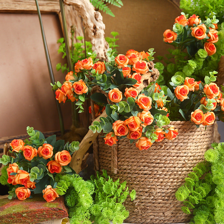 2025 Upgraded Miniature Roses Bouquet Bush Artificial Silk Flowers Wholesale