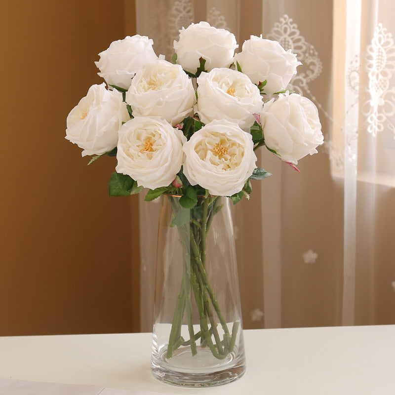 Bouquet de roses Austin au toucher réaliste, lot de 9 fleurs artificielles de 17 po 