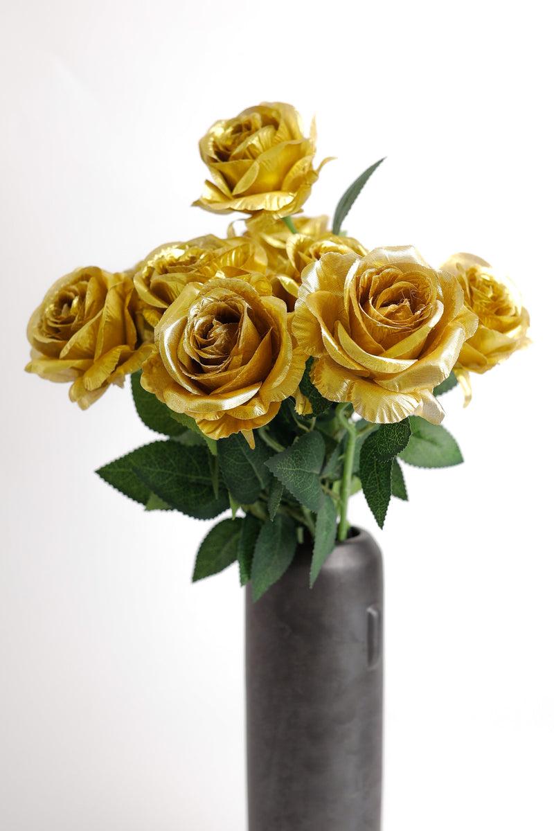 AM Basics Golden Roses Stem Artificial Silk Flowers